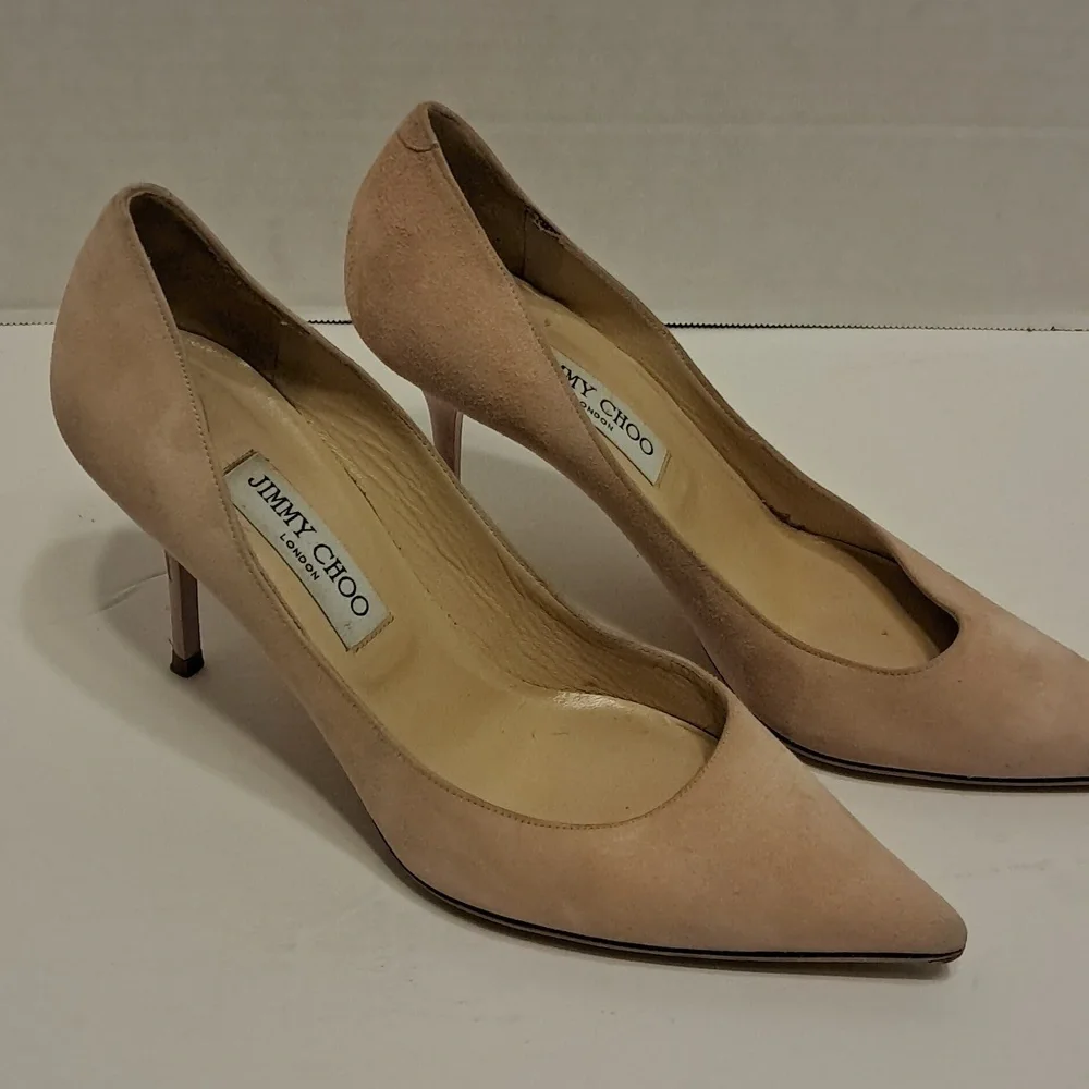 Jimmy Choo Nude Suede Pointed-Toe Pumps